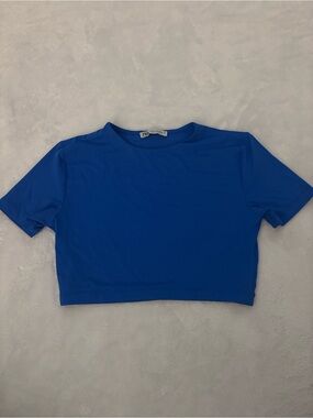 Women's Blue silk Crop Tee - ZARA